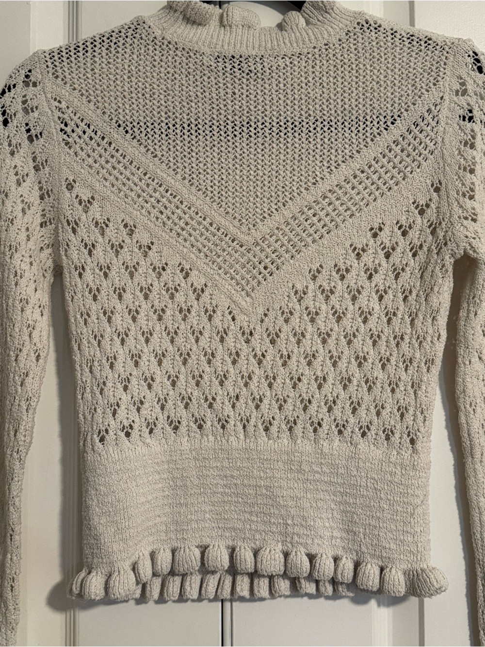Zara Cream Ruffle Trim Openwork Knit Sweater - Picture 4 of 6